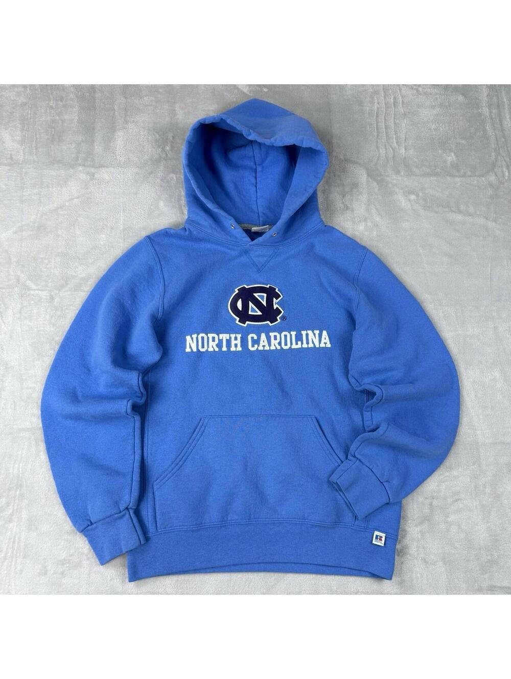 Y2K North Carolina Tar Heels Hoodie Blue Russell Athletic Logo Size S Fleece VTG